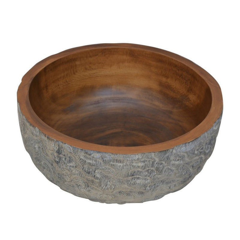 Rough Textured Wooden Decorative Bowl In Round Shape Gray And Brown-zoom-