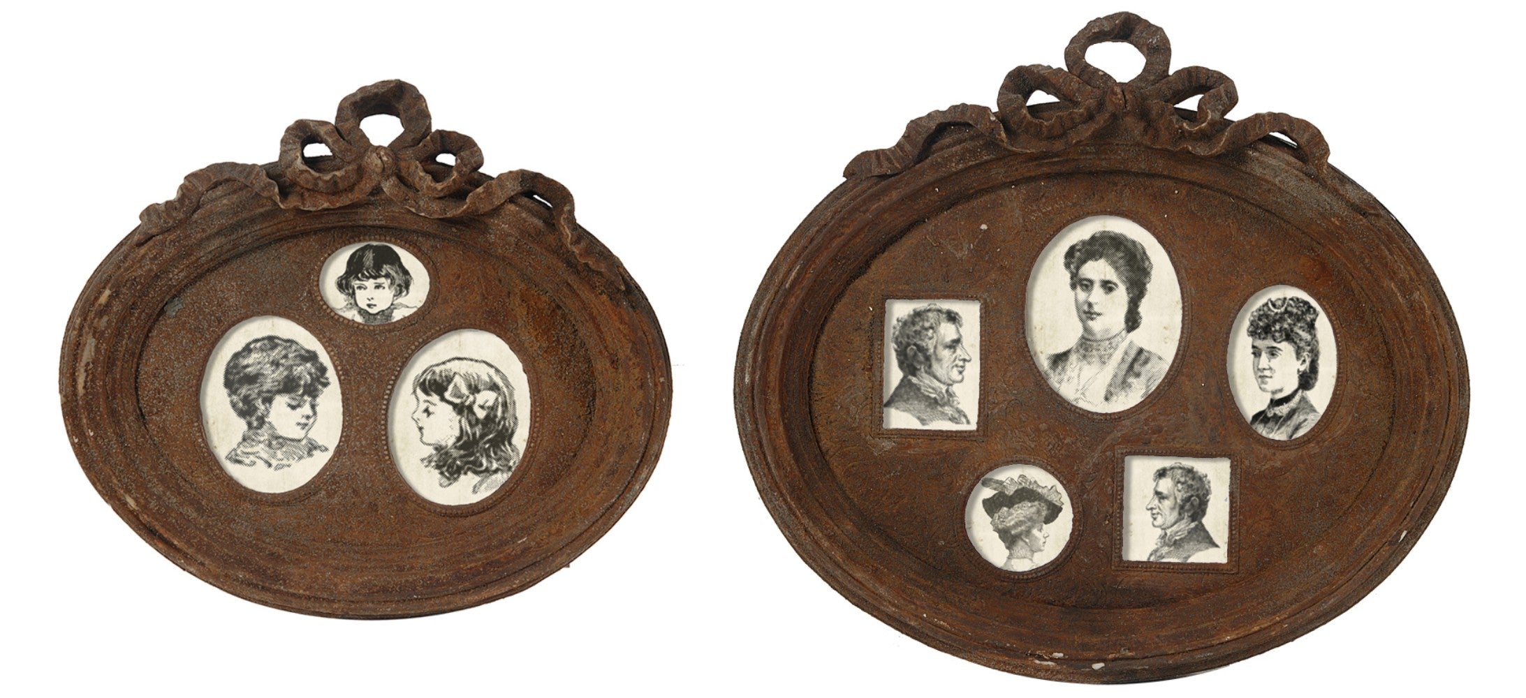 Traditional Style Rustic Photo Frame In Ceramic Set Of Two Brown