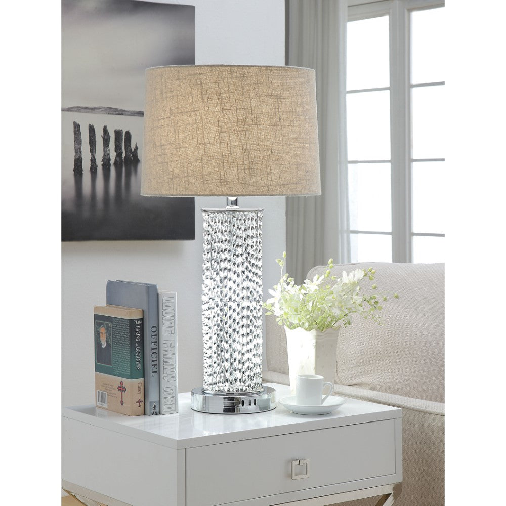Contemporary Metal and Acrylic Table Lamp with Drum Shade Silver and Brown-zoom-1