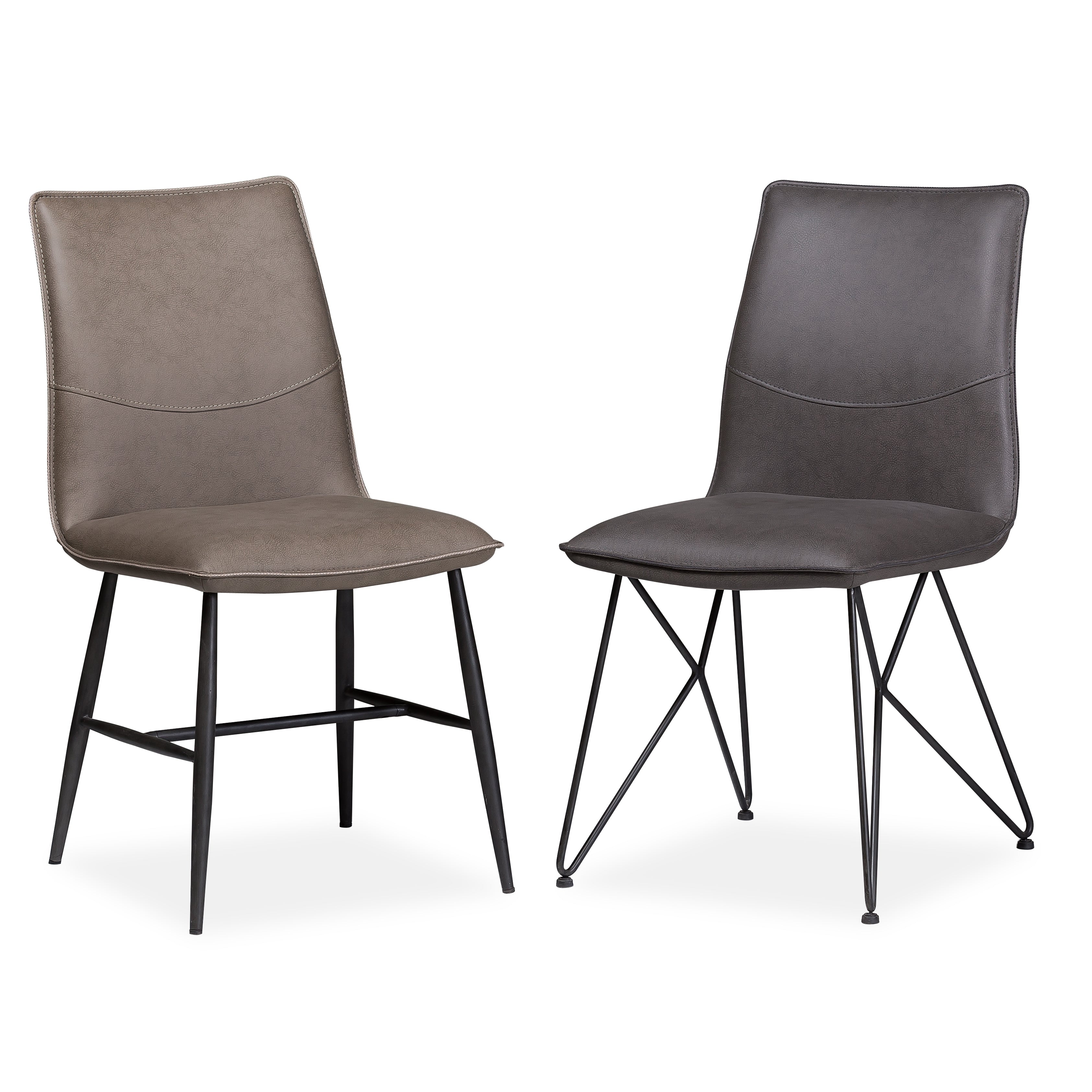 Leather Upholstered Metal Chair With Decorative Top Stitching Latte Brown And Black Set Of 2-zoom-4