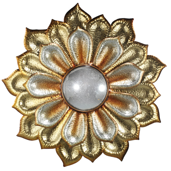 Metal And Acrylic Decorative Wall Hanging Mirror With Flower Shaped Design Gold