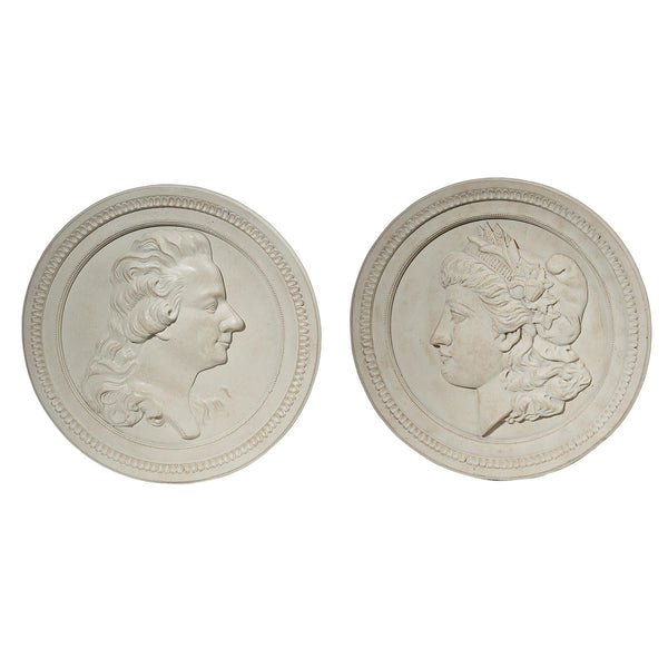 Victorian Style Round Ceramic Decorative Wall Decor Set Of Two White-zoom-1