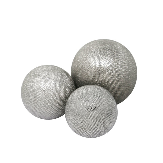 Decorative Ceramic Orbs With Textured Design Silver Set Of Three