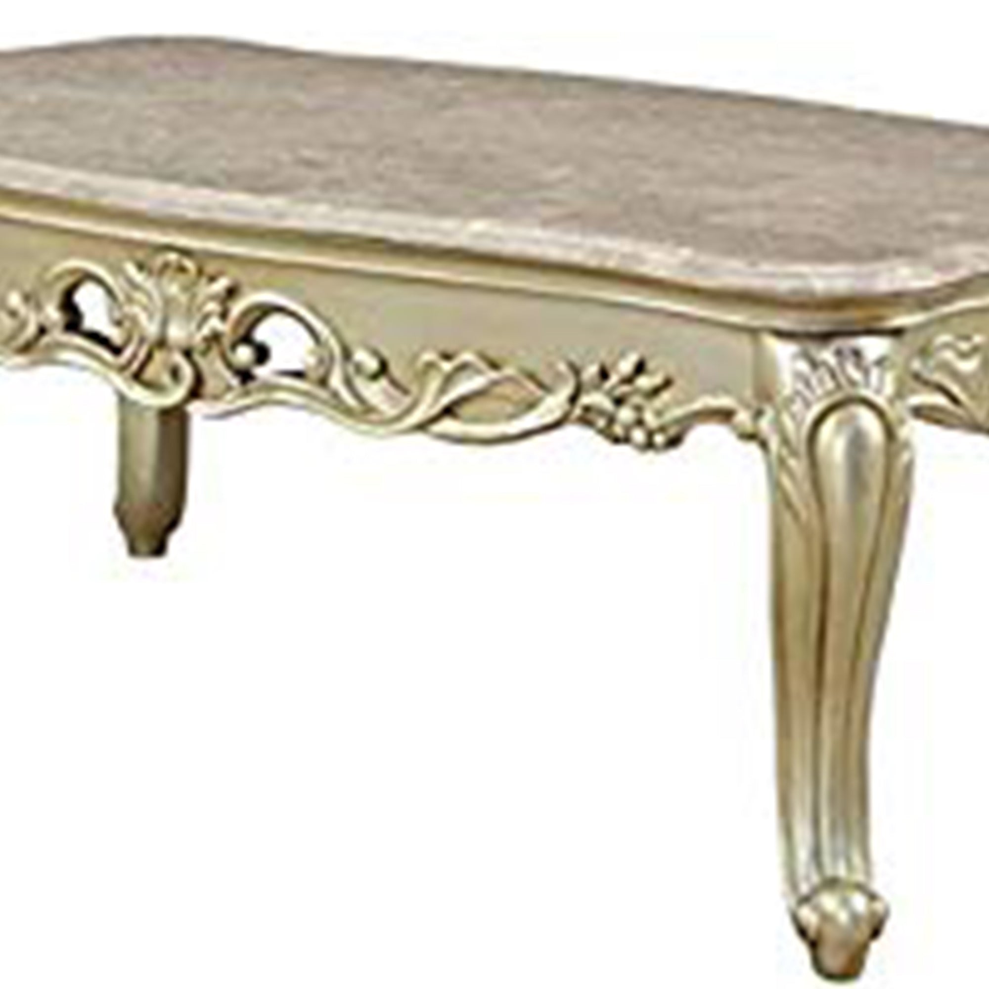 Wooden Coffee Table With Decorative Polyresin Carvings And Marble Top White-zoom-3
