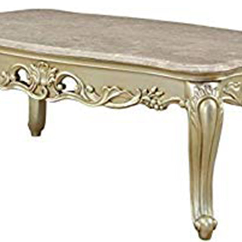 Wooden Coffee Table With Decorative Polyresin Carvings And Marble Top White-zoom-