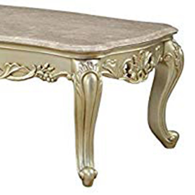 Wooden Coffee Table With Decorative Polyresin Carvings And Marble Top White-zoom-