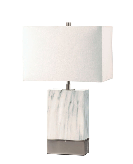 Contemporary Metal Table Lamp with Rectangular Fabric Shade White and Silver
