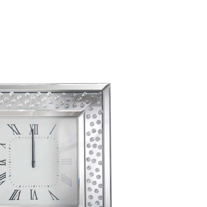 Square Shape Mirrored Analog Wall Clock With Wooden Backing Clear-zoom-