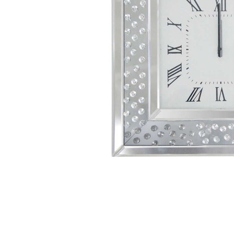 Square Shape Mirrored Analog Wall Clock With Wooden Backing Clear-zoom-