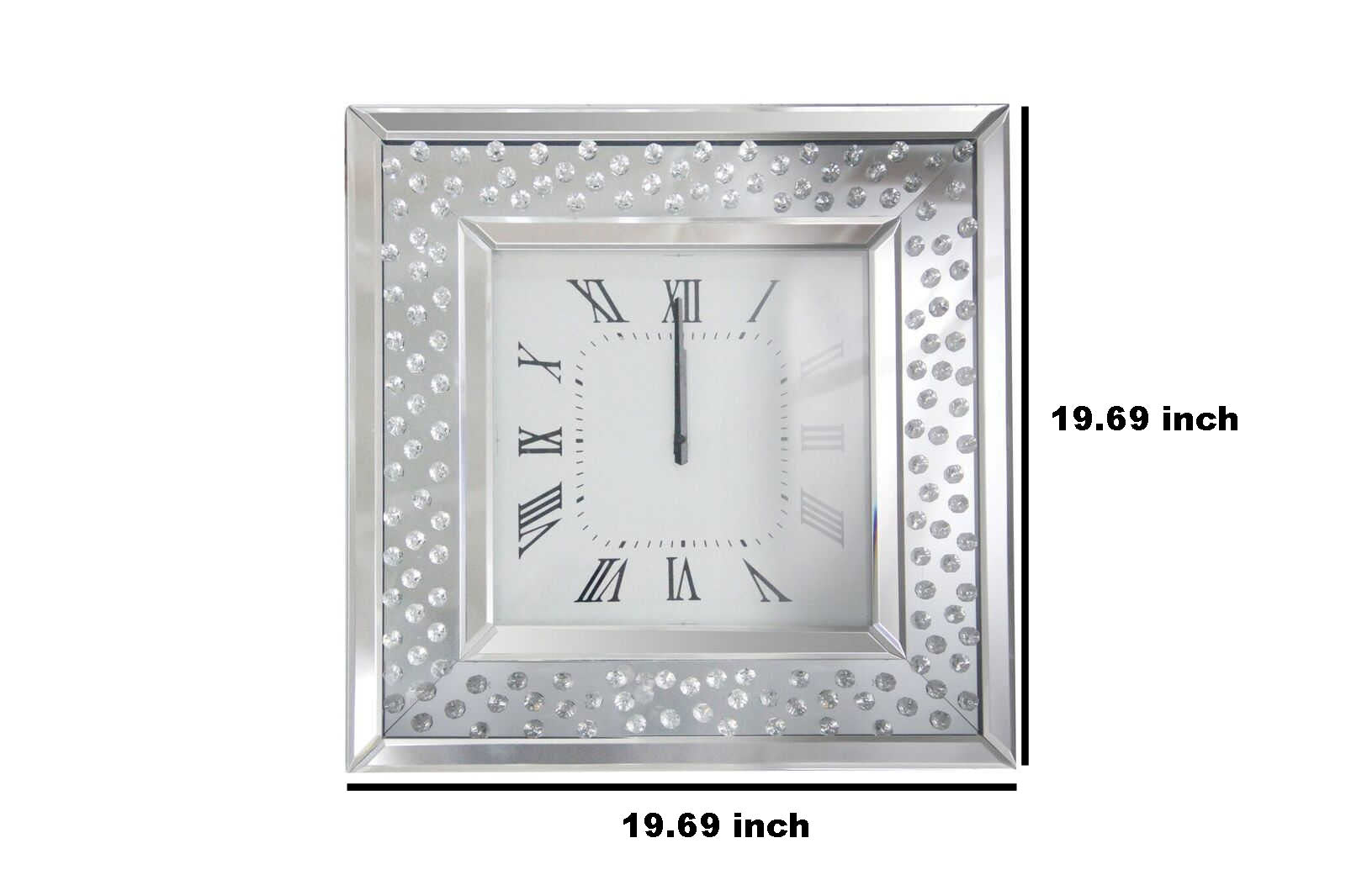 Square Shape Mirrored Analog Wall Clock With Wooden Backing Clear-zoom-5