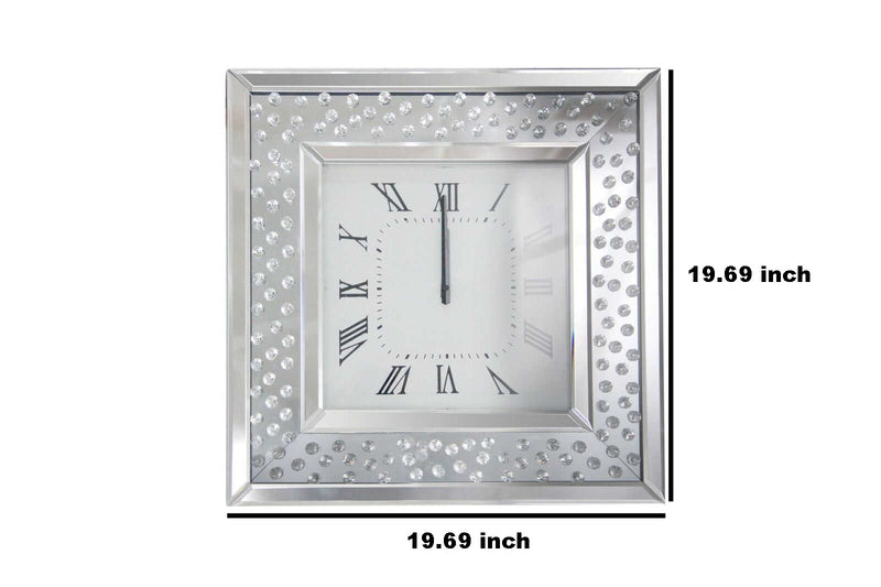 Square Shape Mirrored Analog Wall Clock With Wooden Backing Clear-zoom-