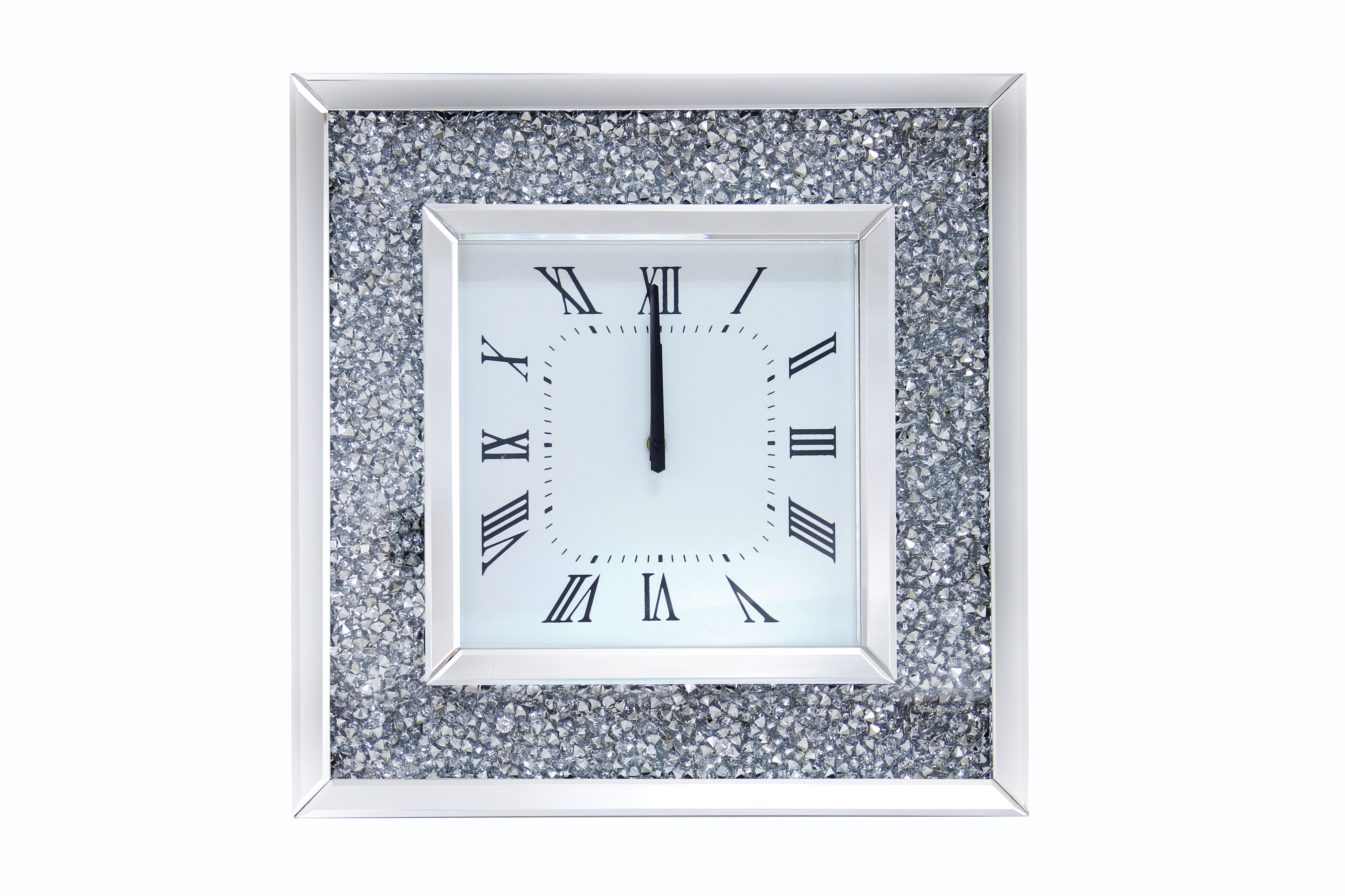 Faux Crystal Inlaid Mirrored Analog Wall Clock With Wooden Backing Clear