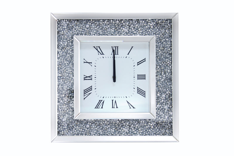 Faux Crystal Inlaid Mirrored Analog Wall Clock With Wooden Backing Clear-zoom-