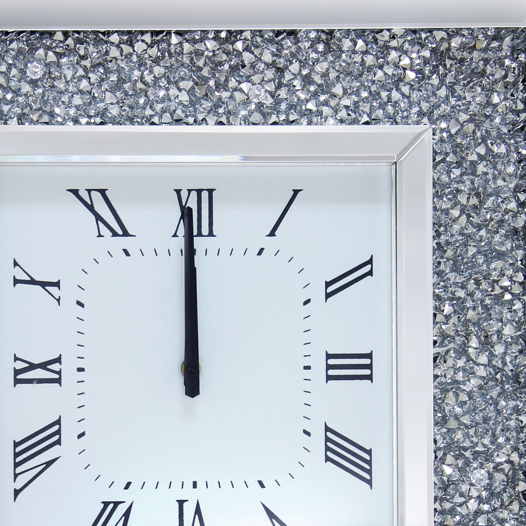 Faux Crystal Inlaid Mirrored Analog Wall Clock With Wooden Backing Clear