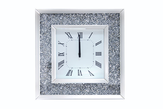 Faux Crystal Inlaid Mirrored Analog Wall Clock With Wooden Backing Clear