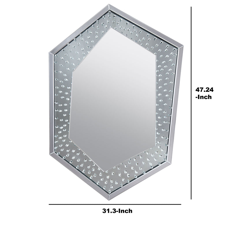 Faux Crystal Accented Wooden Frame Wall Decor In Hexagonal Shape Clear-zoom-