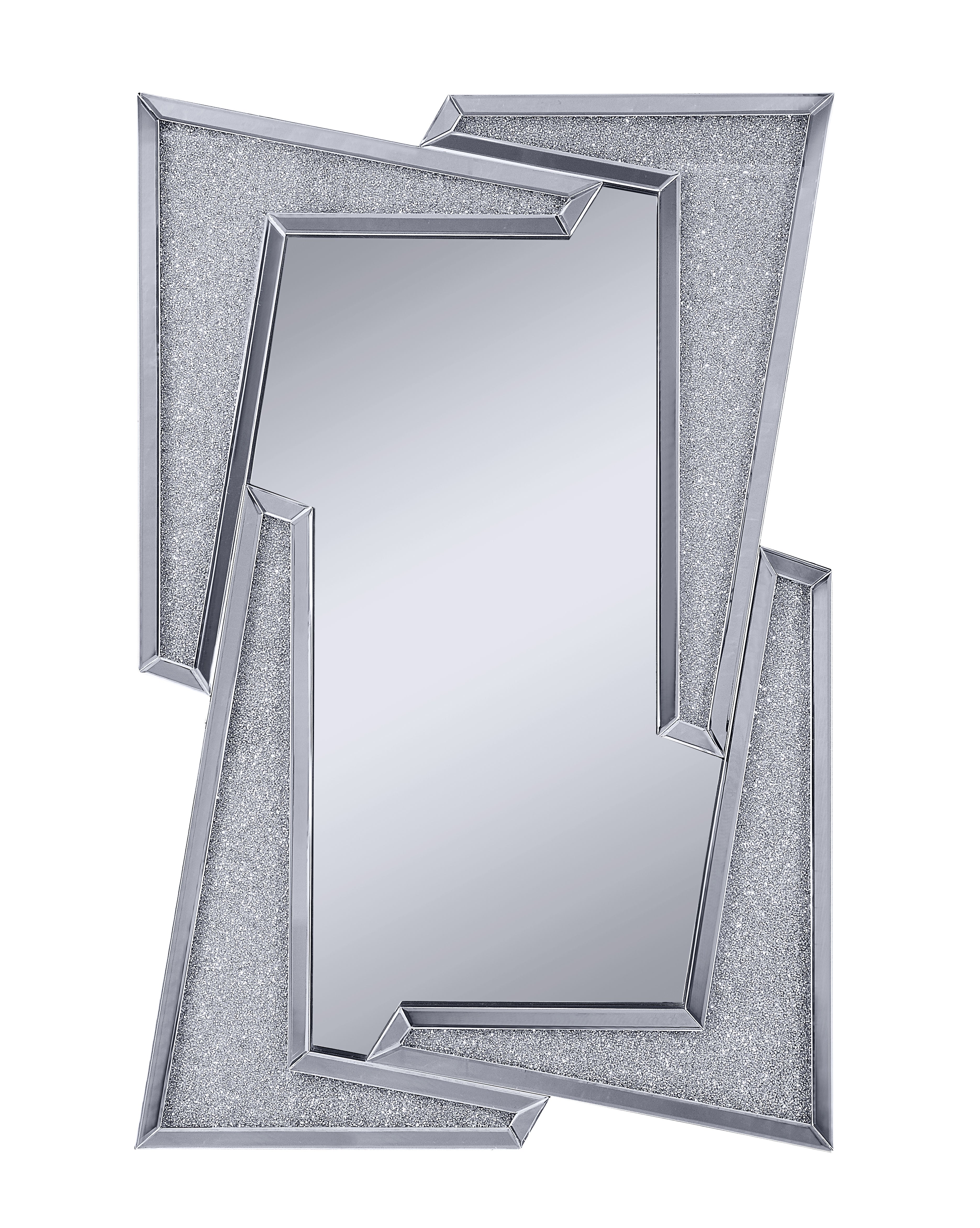 Mirrored Wooden Frame Accent Wall Decor With Four L Shaped Borders Clear