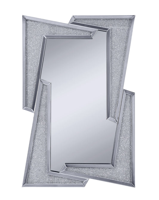 Mirrored Wooden Frame Accent Wall Decor With Four L Shaped Borders Clear