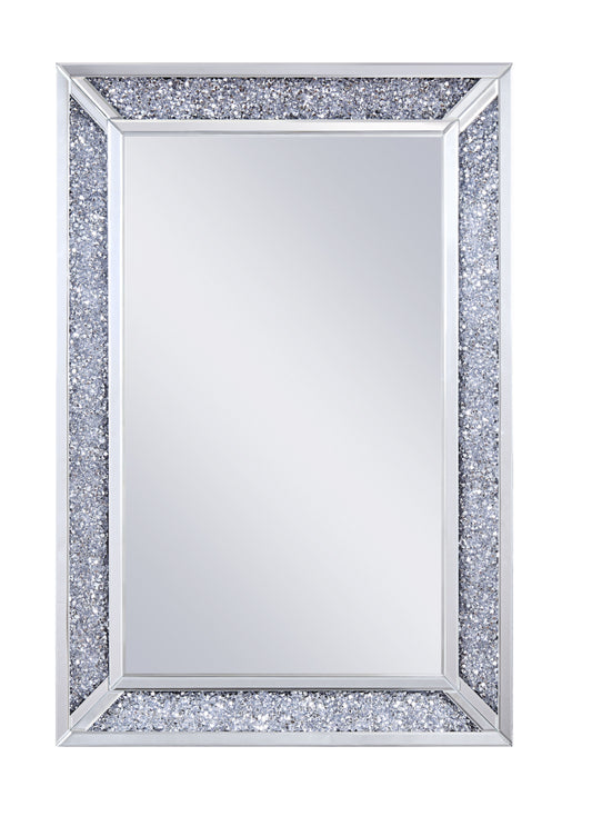 Rectangular Faux Crystal Inlaid Mirrored Wall Decor With Wooden Backing Clear