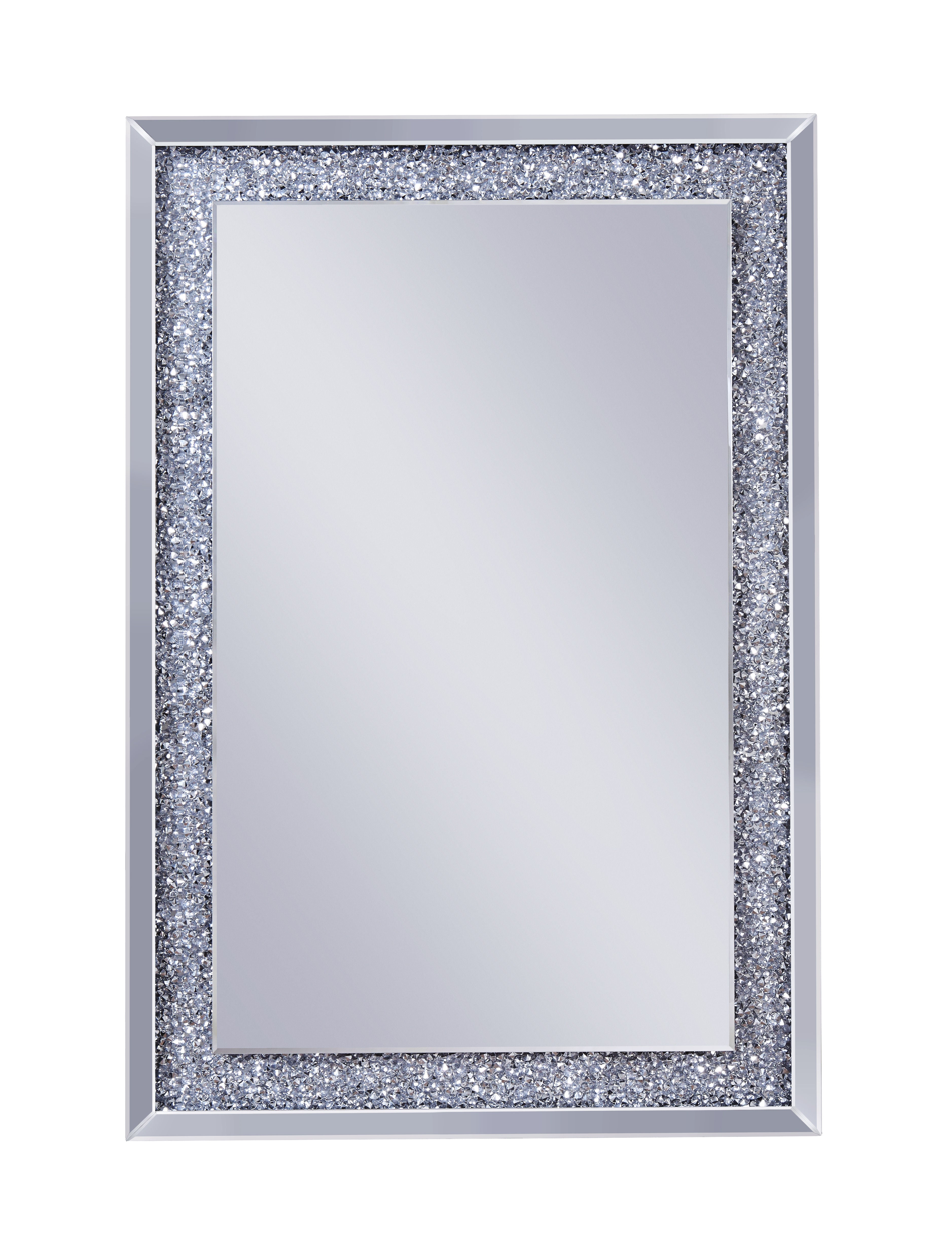 Mirrored Wooden Frame Accent Wall Decor With Faux Crystal Inlay Clear