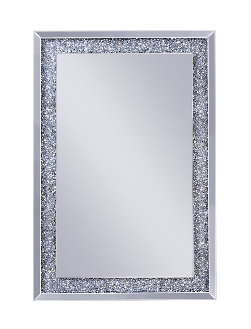 Mirrored Wooden Frame Accent Wall Decor With Faux Crystal Inlay Clear-zoom-