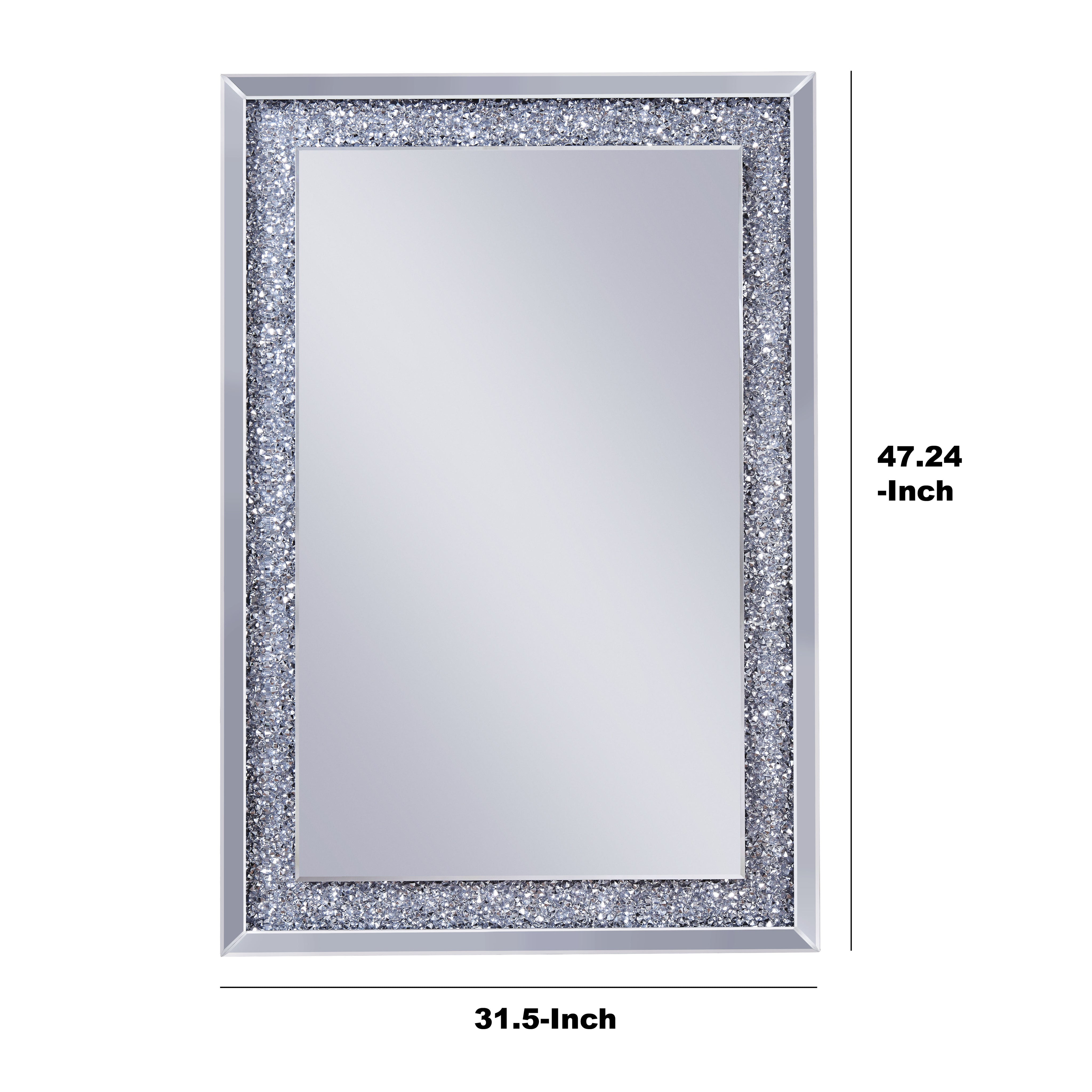 Mirrored Wooden Frame Accent Wall Decor With Faux Crystal Inlay Clear-zoom-5