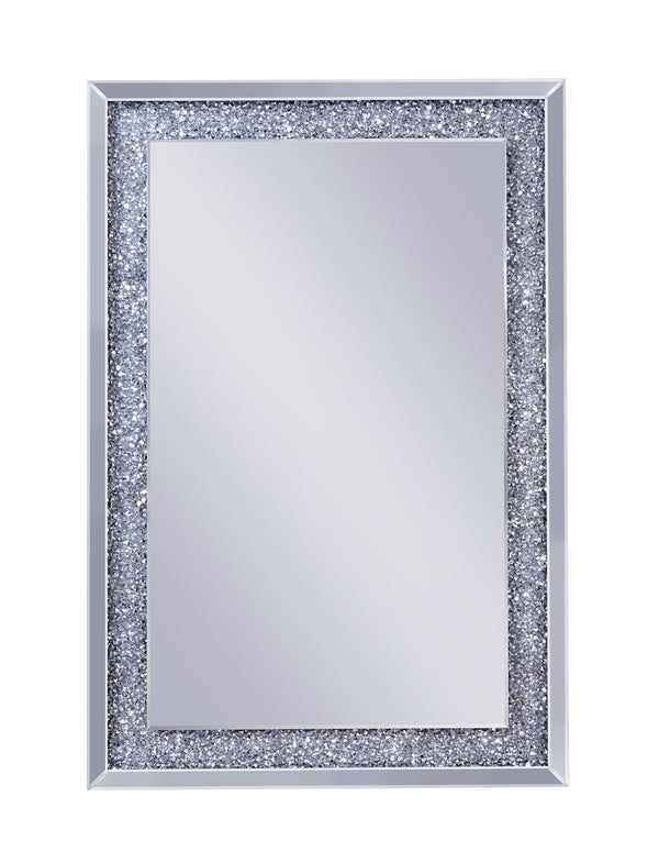 Mirrored Wooden Frame Accent Wall Decor With Faux Crystal Inlay Clear
