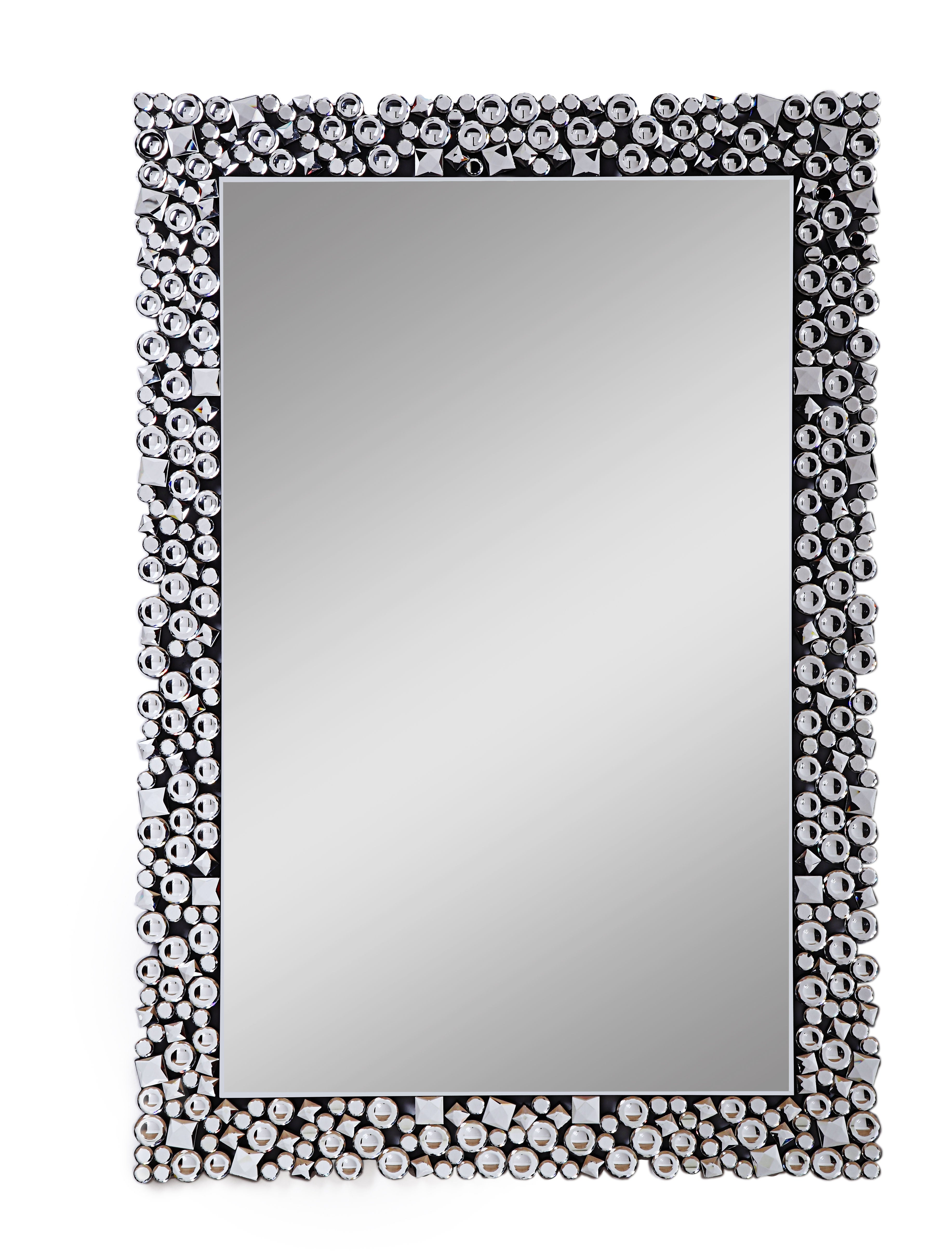 Wooden Backing Wall Decor With Faux Crystals Inlaid Border Black And Clear