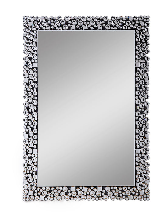 Wooden Backing Wall Decor With Faux Crystals Inlaid Border Black And Clear