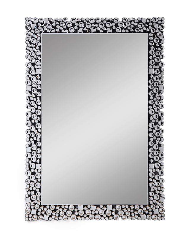 Wooden Backing Wall Decor With Faux Crystals Inlaid Border Black And Clear