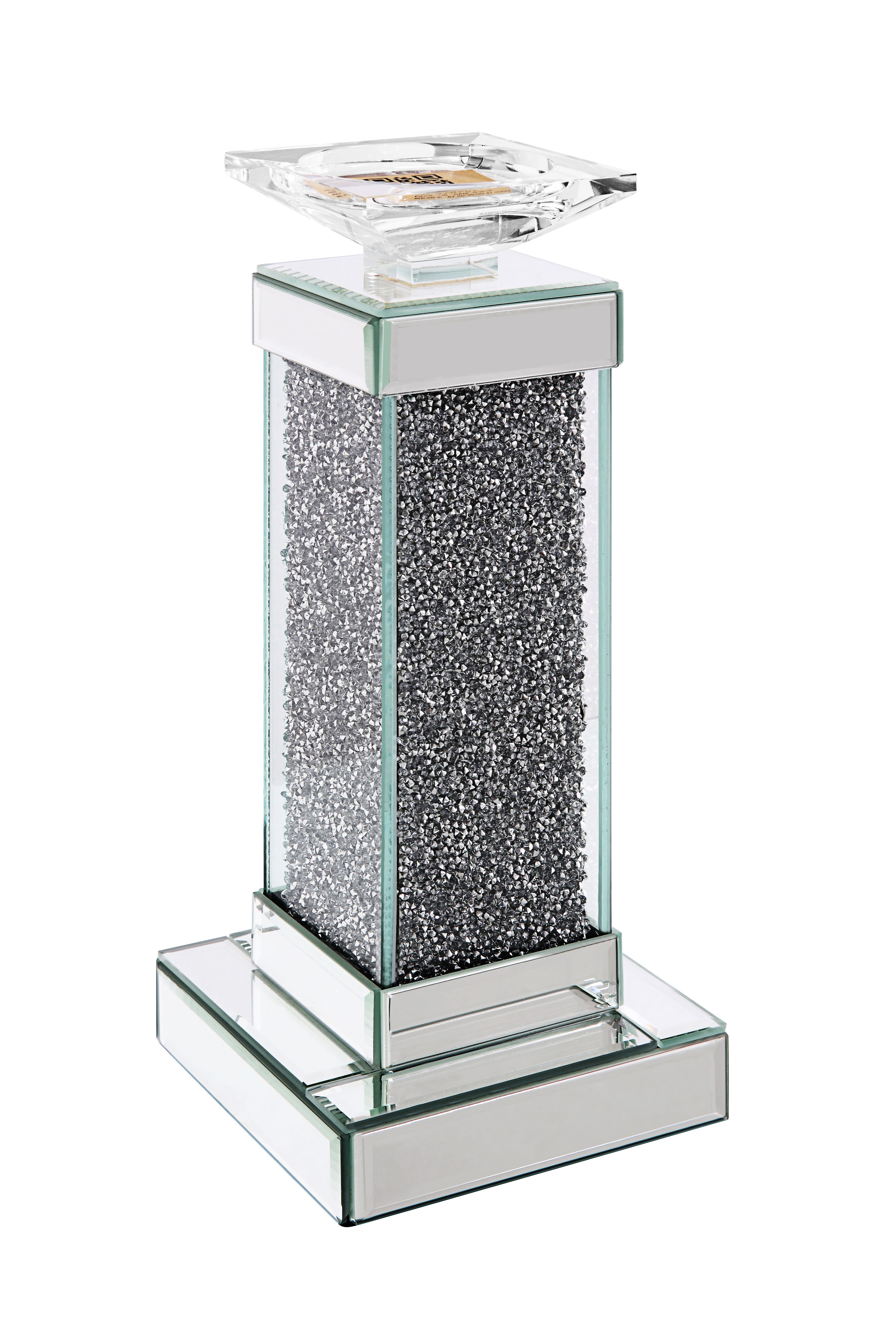 Wood And Glass Candle Holder With Faux Crystals Inlay Clear Small Set Of Two-zoom-1