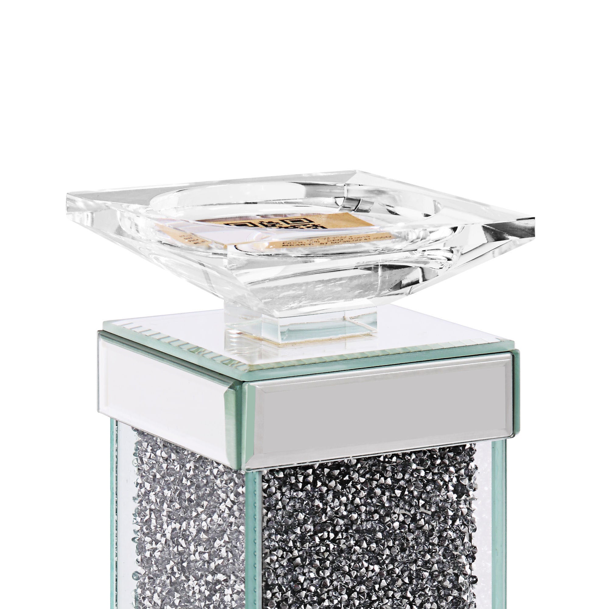 Wood And Glass Candle Holder With Faux Crystals Inlay Clear Small Set Of Two