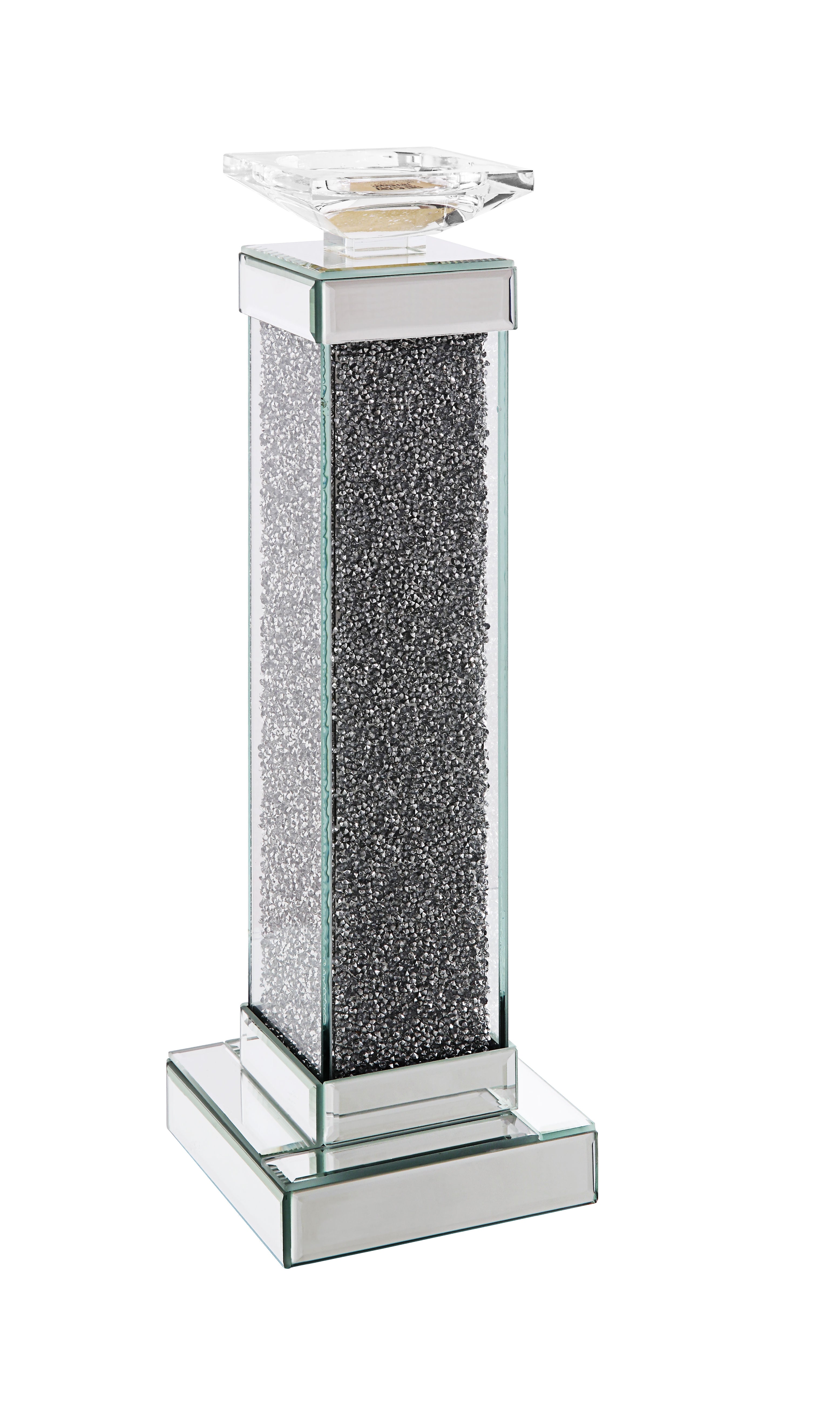 Wood And Glass Candle Holder With Faux Crystal Inlays Clear Large Set Of Two-zoom-1