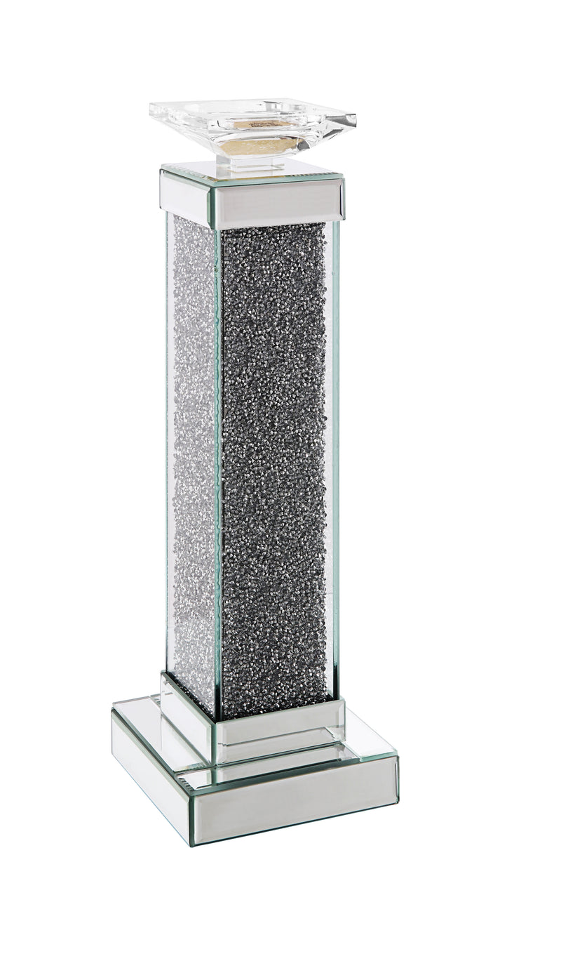 Wood And Glass Candle Holder With Faux Crystal Inlays Clear Large Set Of Two-zoom-