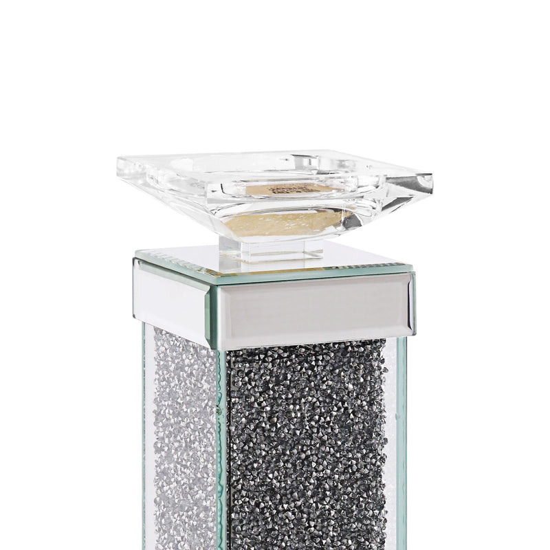 Wood And Glass Candle Holder With Faux Crystal Inlays Clear Large Set Of Two-zoom-