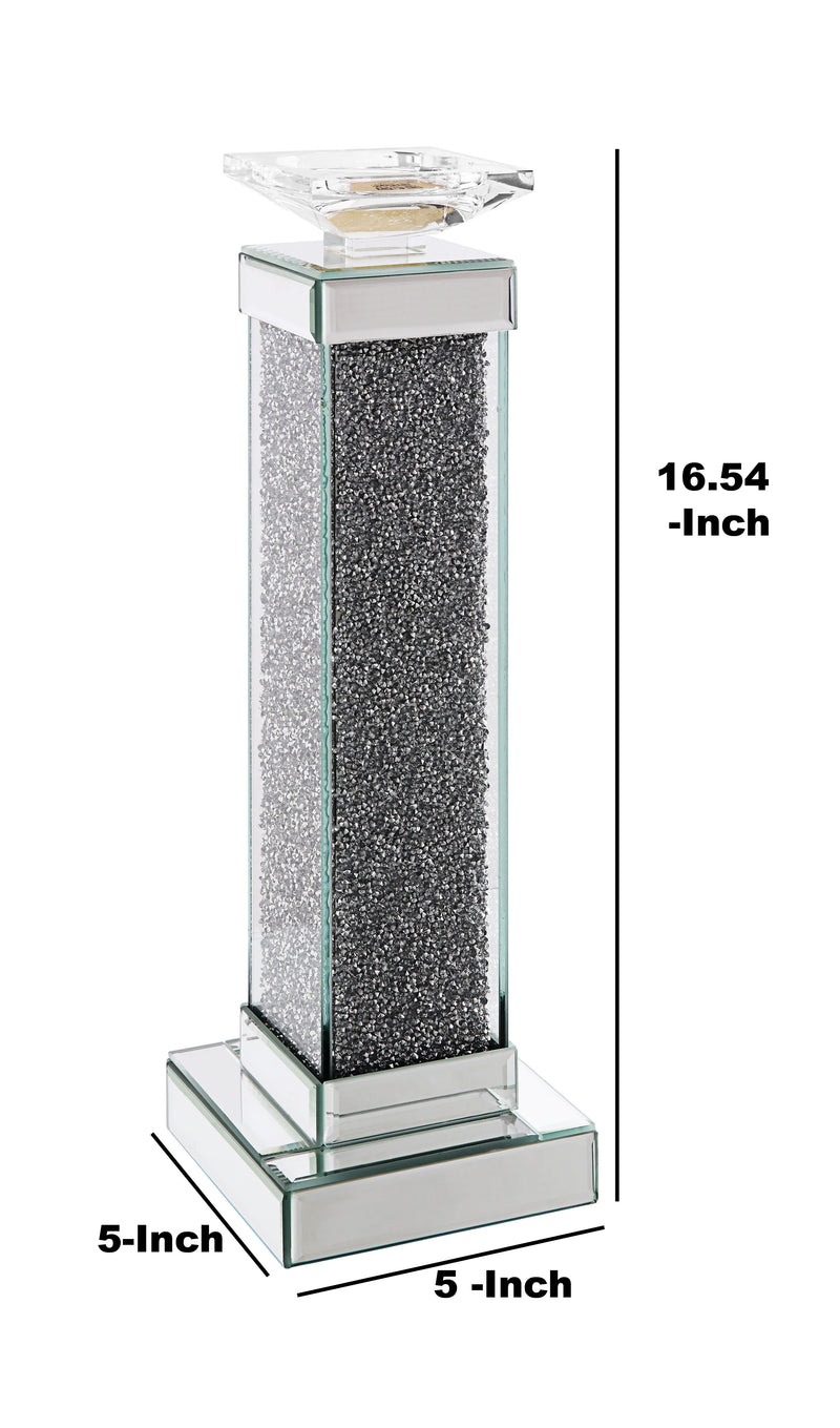 Wood And Glass Candle Holder With Faux Crystal Inlays Clear Large Set Of Two-zoom-