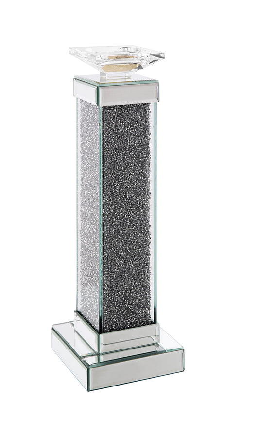 Wood And Glass Candle Holder With Faux Crystal Inlays Clear Large Set Of Two