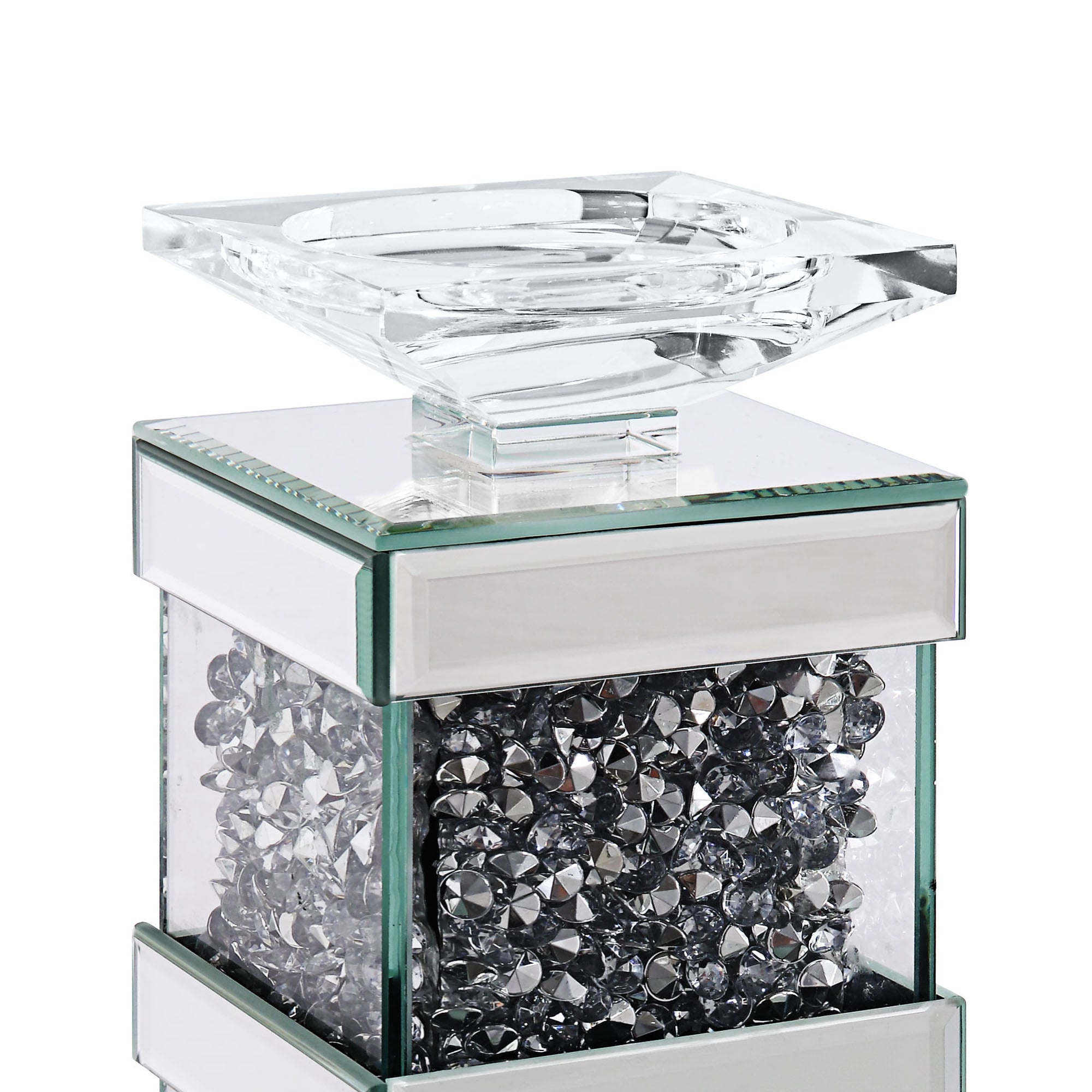 Wood And Glass Candle Holder With Faux Crystal Inserts Clear Set Of Two Small