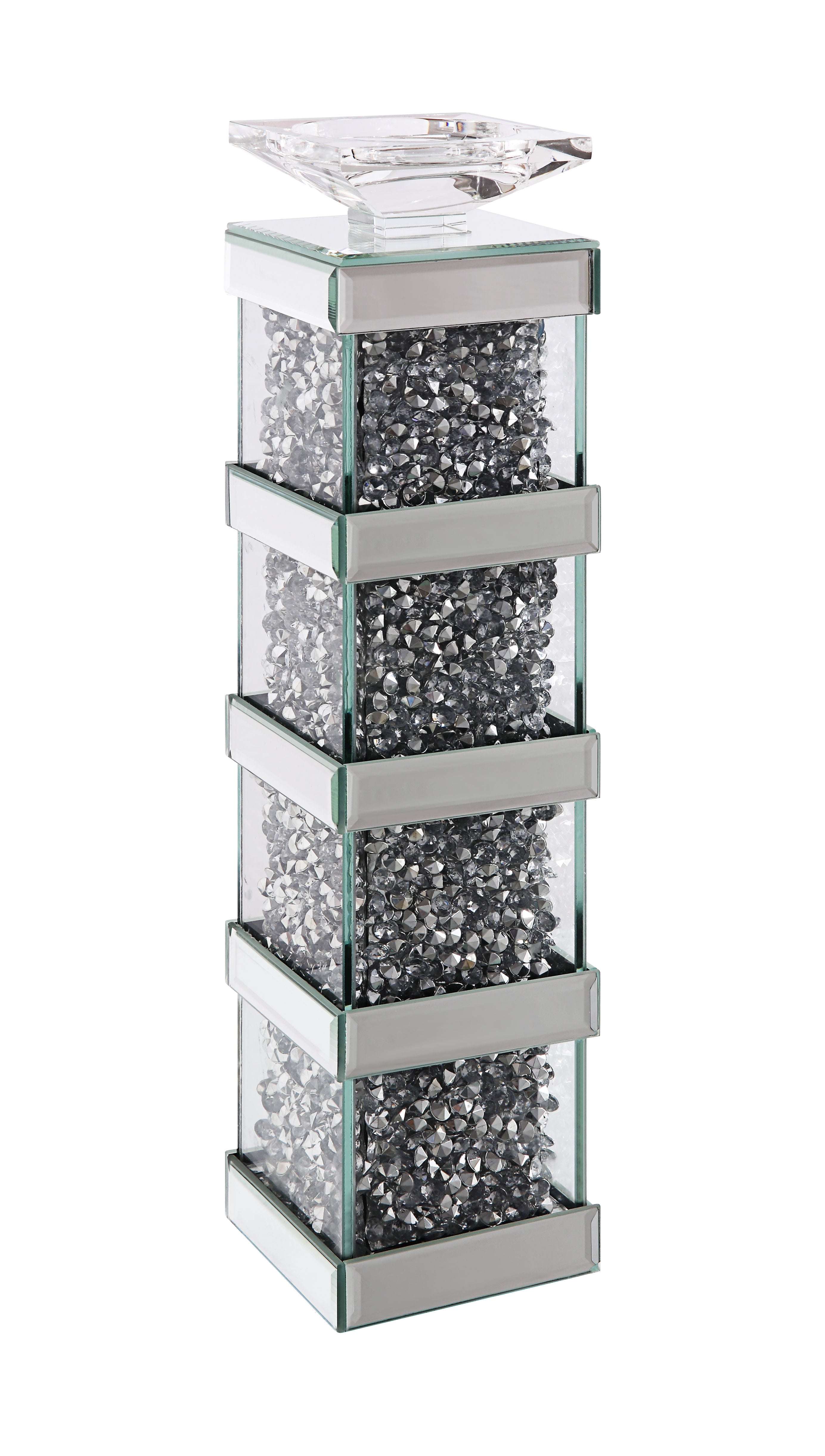 Wood And Glass Candle Holder With Faux Crystal Inserts Clear Set Of Two Large