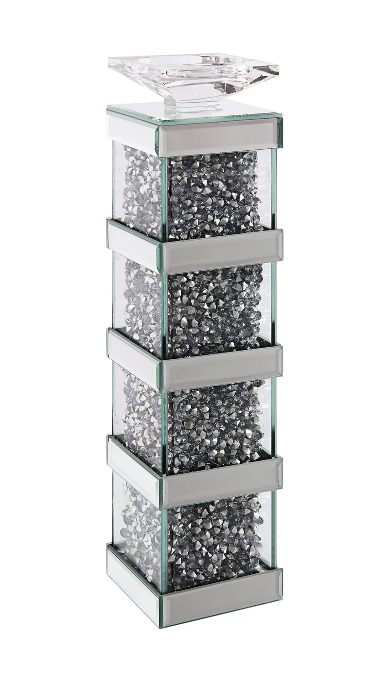 Wood And Glass Candle Holder With Faux Crystal Inserts Clear Set Of Two Large-zoom-