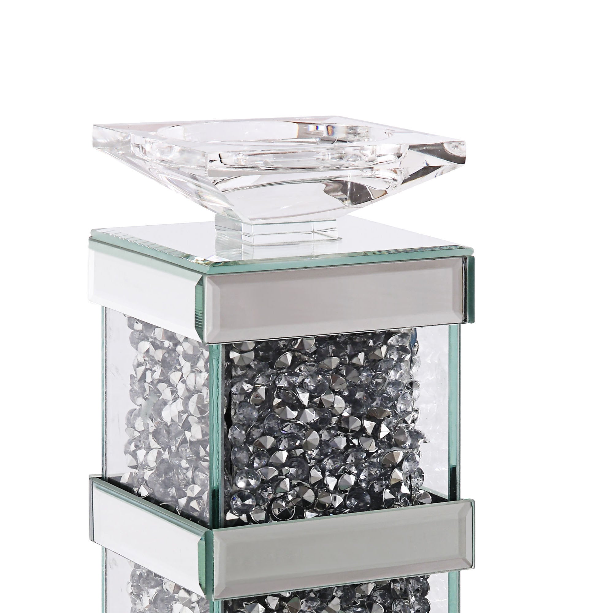 Wood And Glass Candle Holder With Faux Crystal Inserts Clear Set Of Two Large-zoom-2