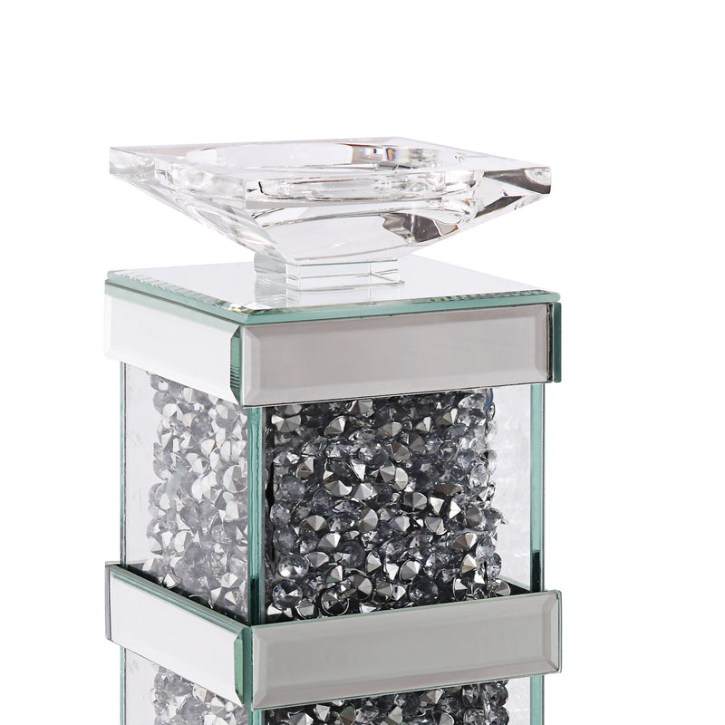 Wood And Glass Candle Holder With Faux Crystal Inserts Clear Set Of Two Large-zoom-