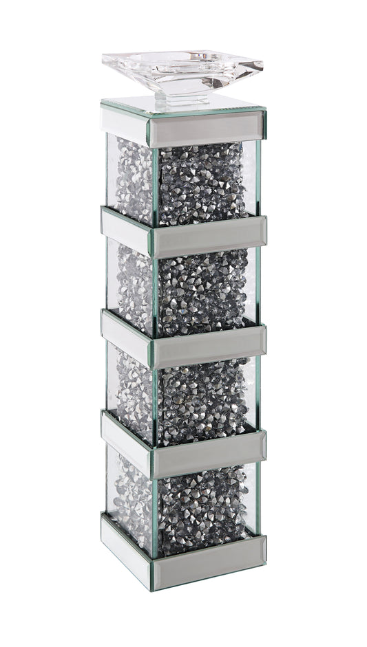 Wood And Glass Candle Holder With Faux Crystal Inserts Clear Set Of Two Large