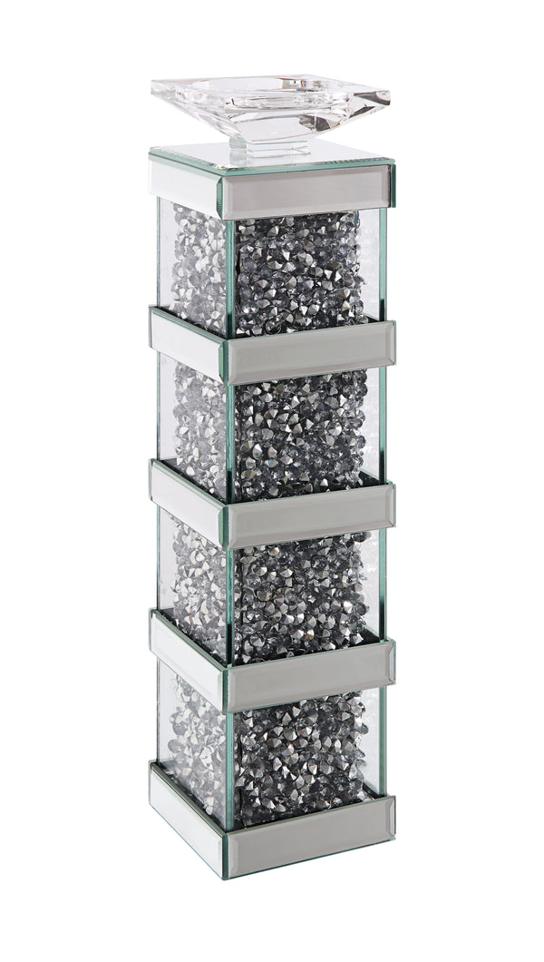 Wood And Glass Candle Holder With Faux Crystal Inserts Clear Set Of Two Large