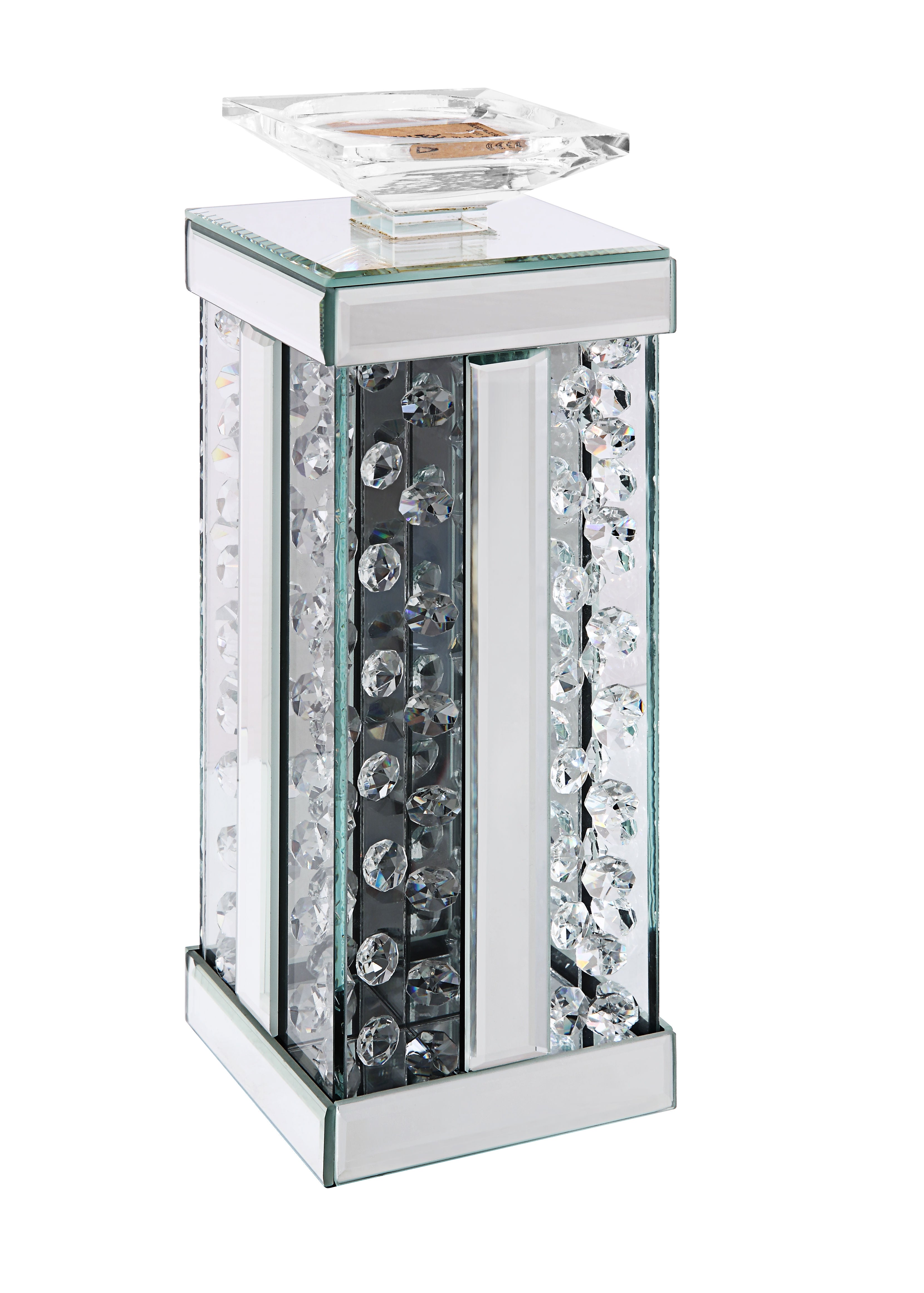 Wood And Glass Candle Holder With Faux Crystal Studs Clear Set Of Two Small-zoom-1