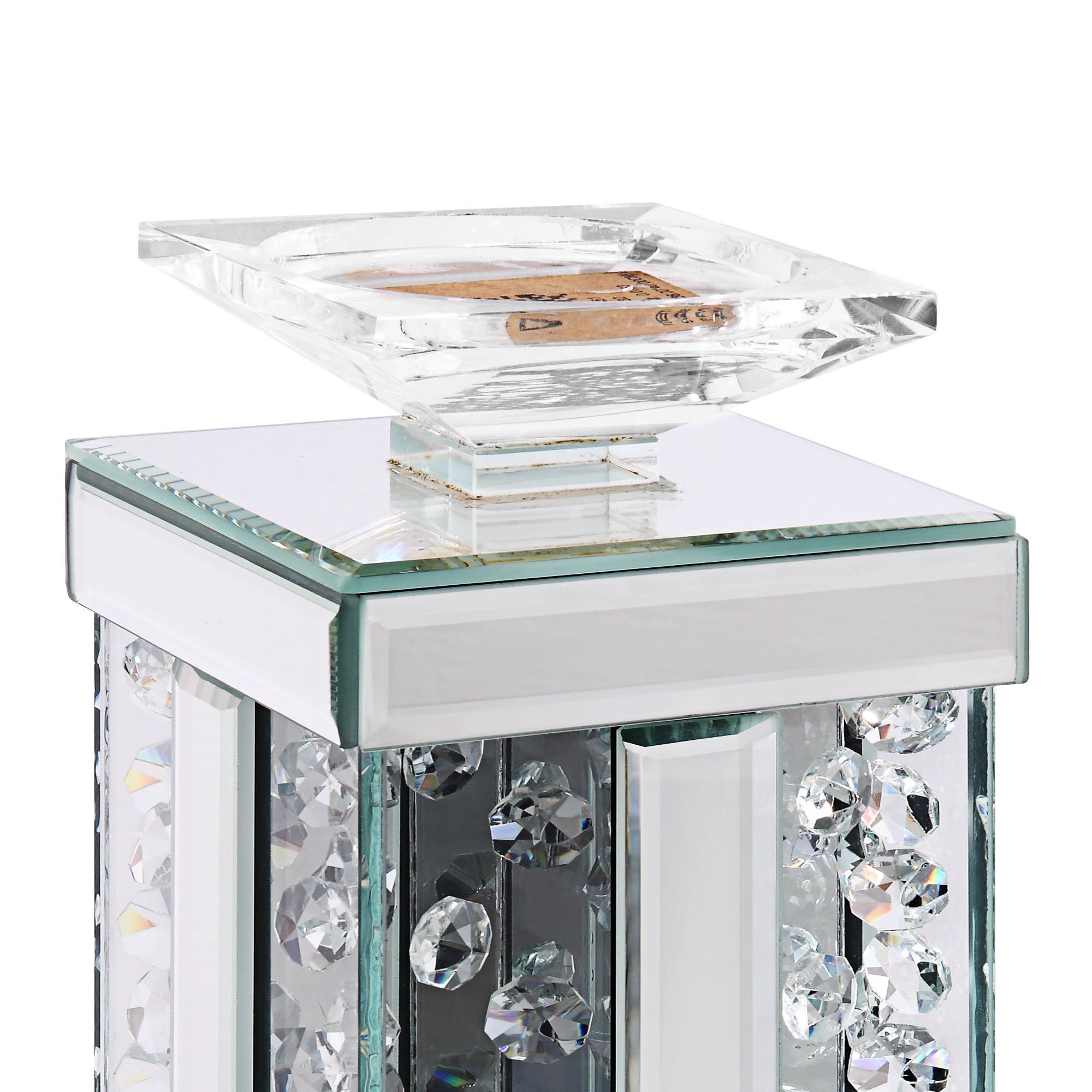 Wood And Glass Candle Holder With Faux Crystal Studs Clear Set Of Two Small