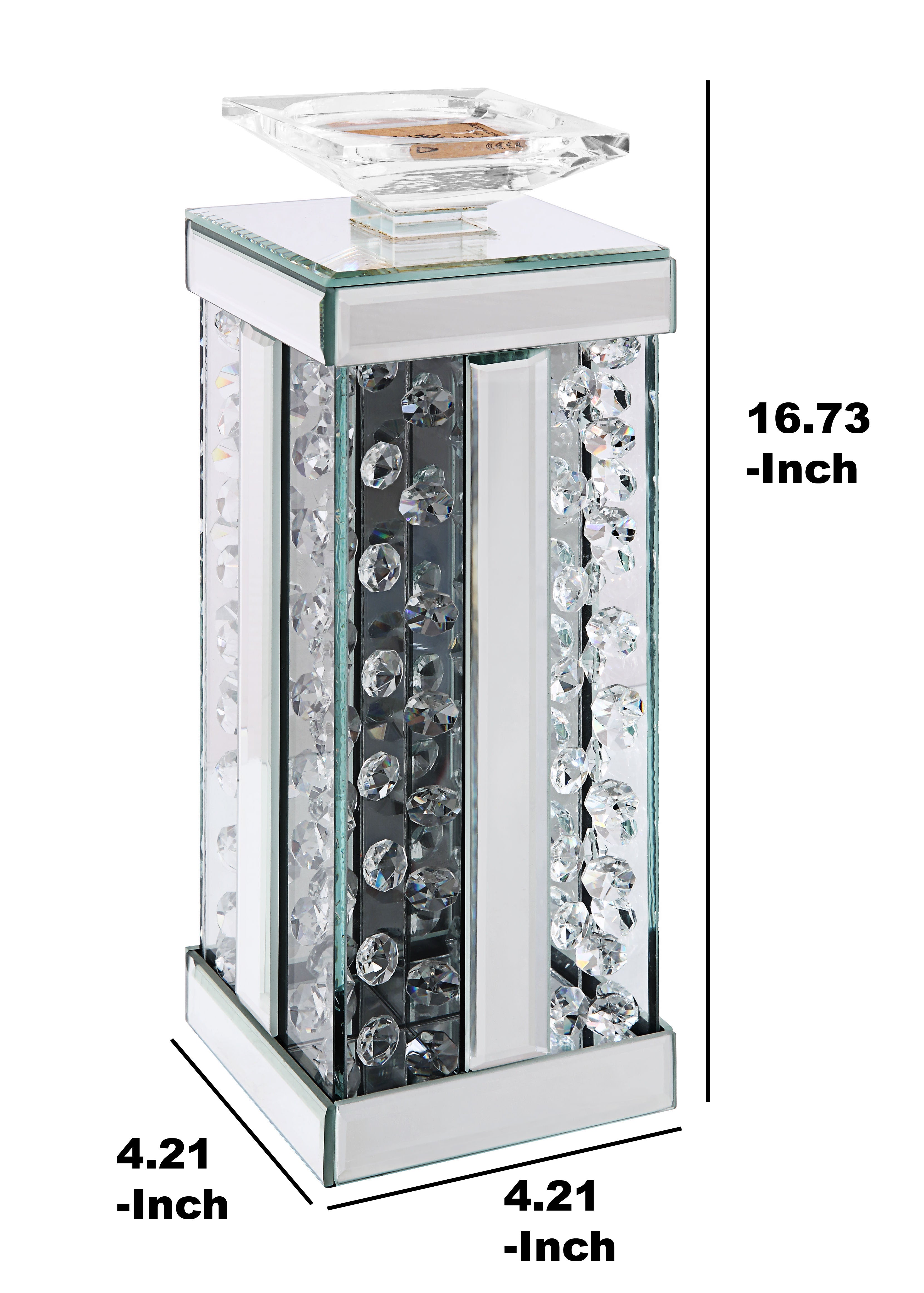 Wood And Glass Candle Holder With Faux Crystal Studs Clear Set Of Two Small-zoom-5