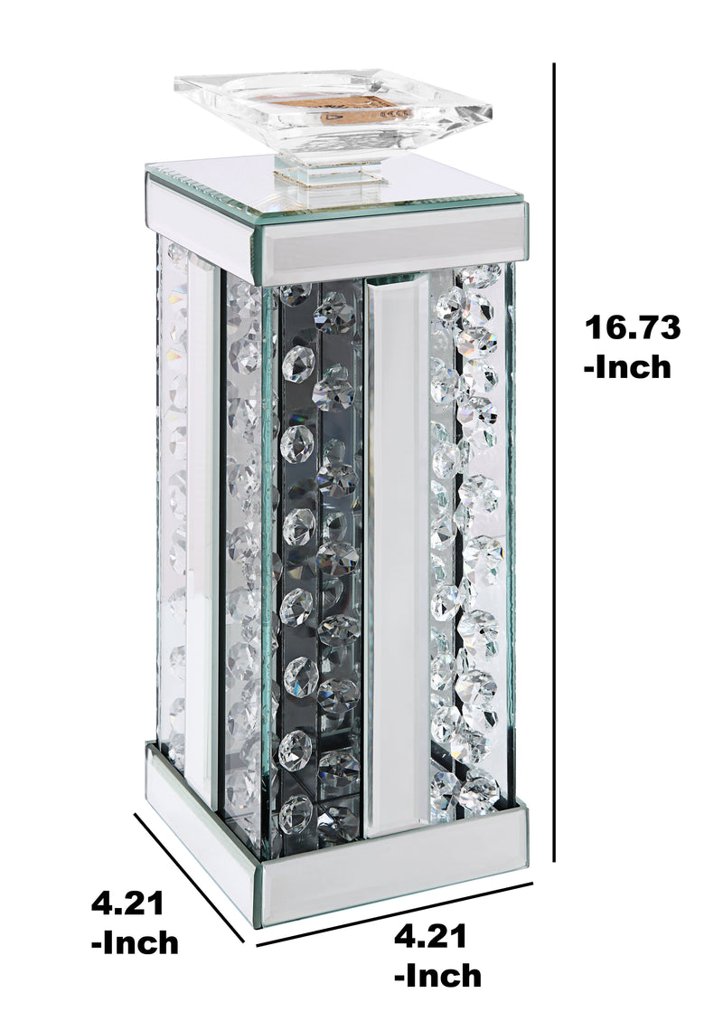 Wood And Glass Candle Holder With Faux Crystal Studs Clear Set Of Two Small-zoom-