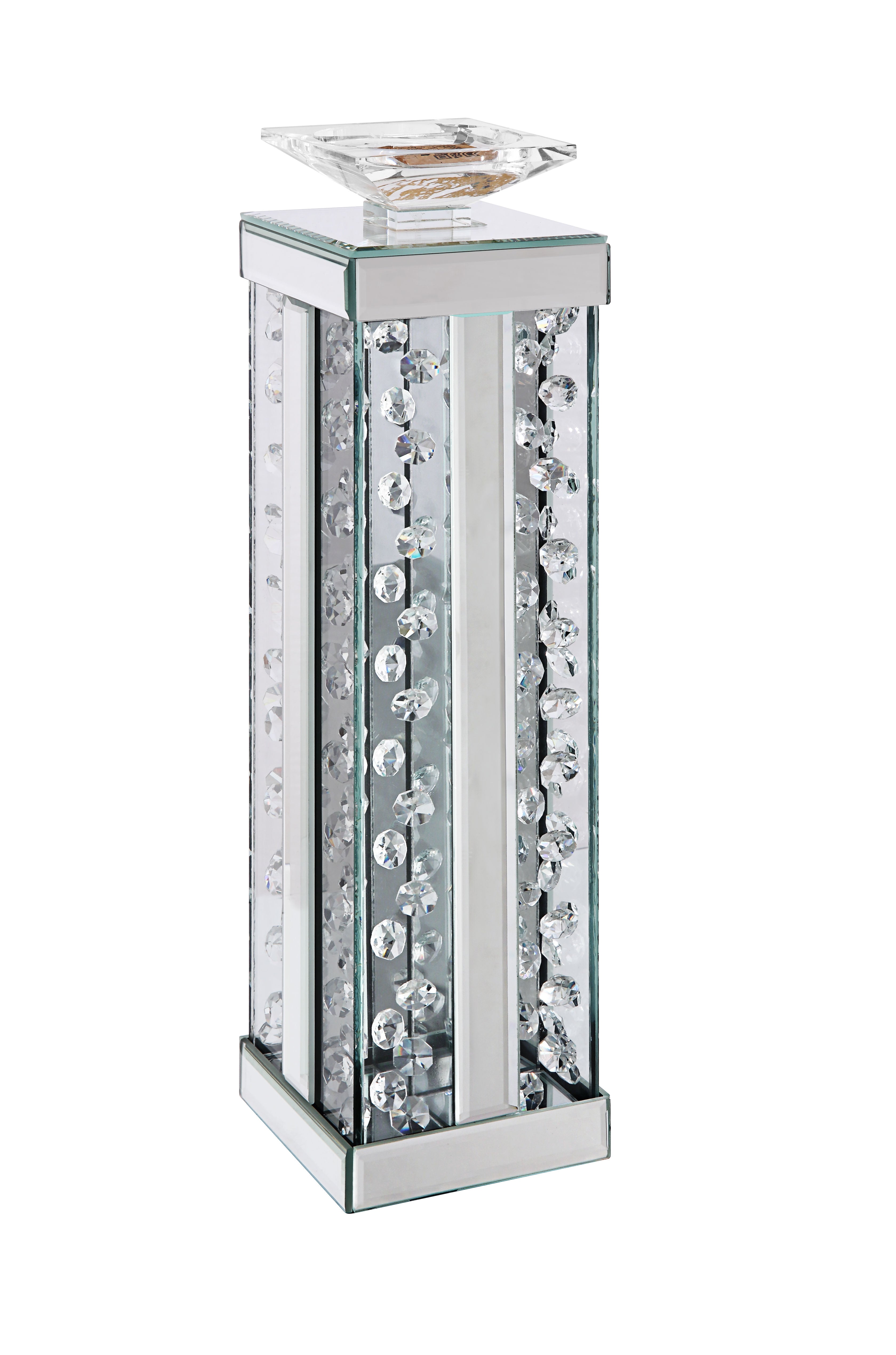 Wood And Glass Candle Holder With Faux Crystal Studs Clear Set Of Two Large-zoom-1