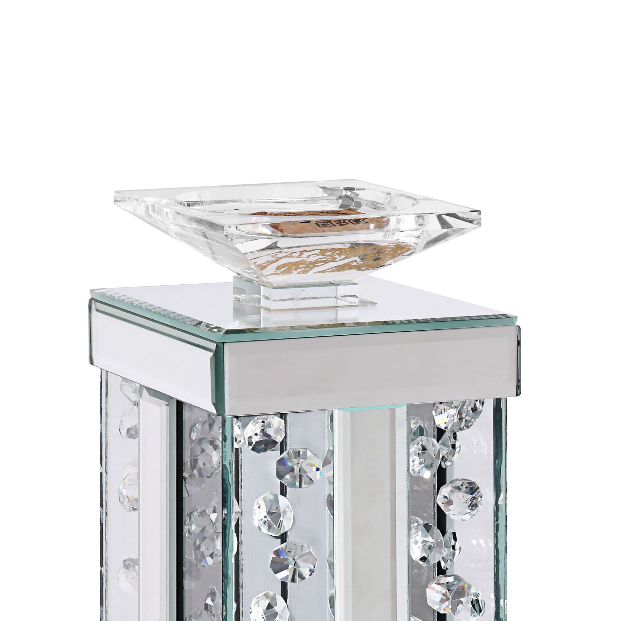 Wood And Glass Candle Holder With Faux Crystal Studs Clear Set Of Two Large-zoom-2